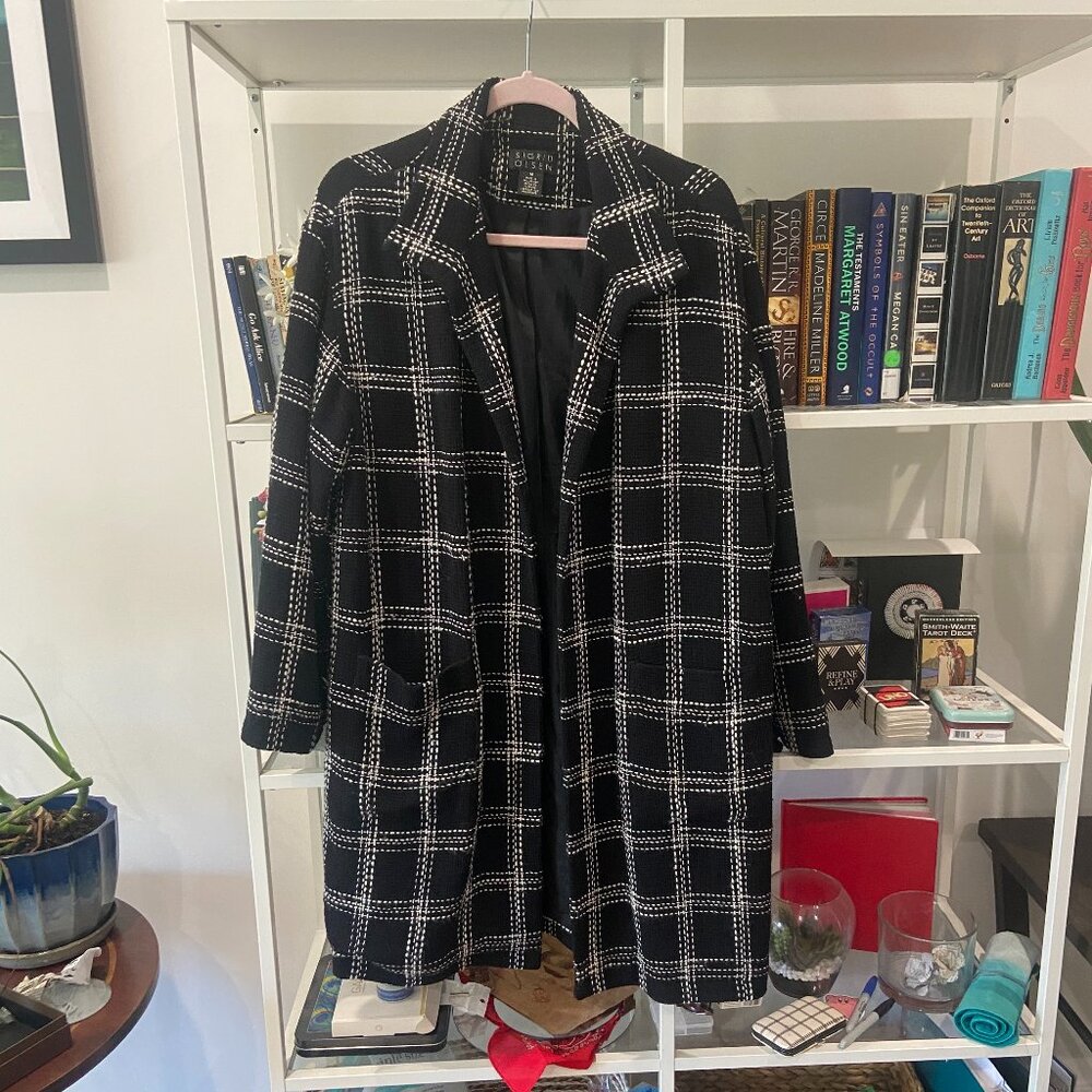 Sigrid Olsen black coat with white stitching